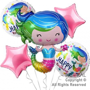 SET DE GLOBOS METALIZADO SIRENA 5 UNIDADES X 1